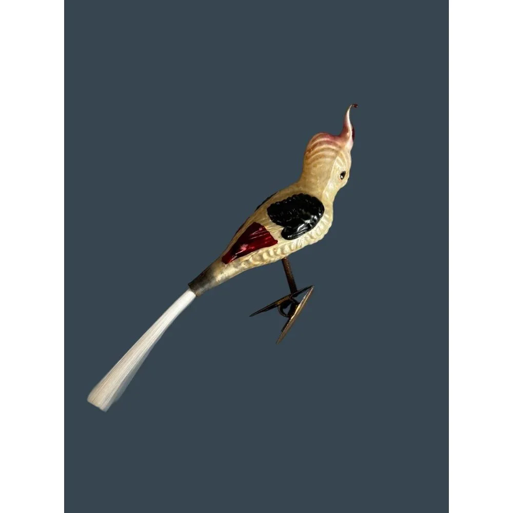 Vintage German Glass Cockatiel Clip Bird Ornament Spun Glass Tail Rare 6" - Picture 3 of 11